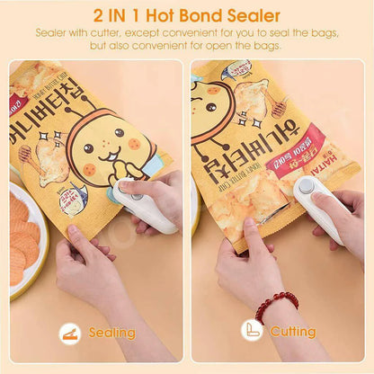 2-in-1 Mini Bag Sealer & Cutter – USB Rechargeable Portable Heat Sealing Machine