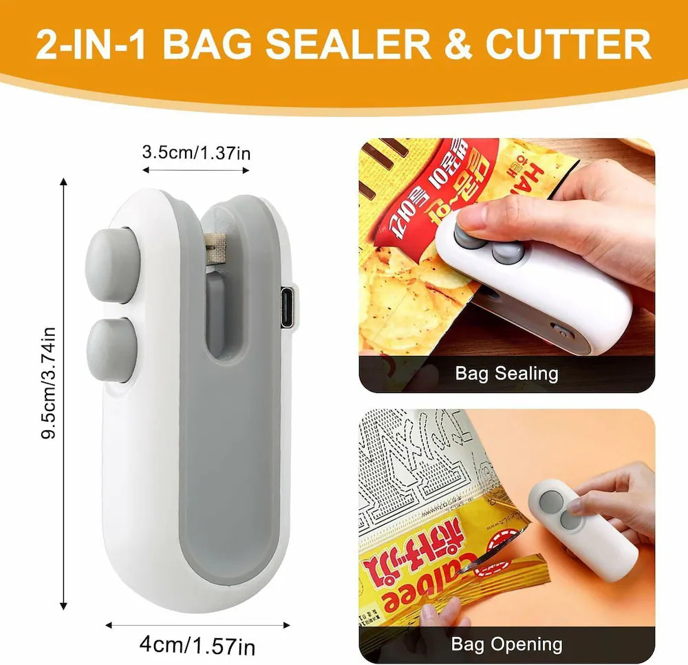2-in-1 Mini Bag Sealer & Cutter – USB Rechargeable Portable Heat Sealing Machine