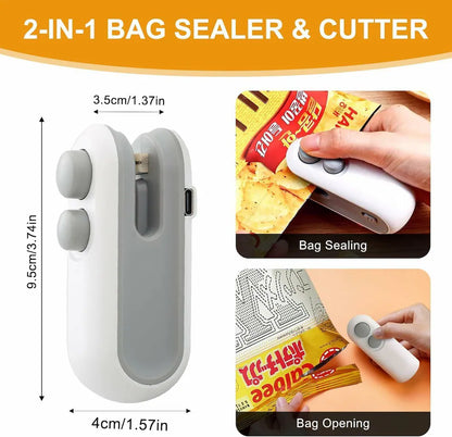 2-in-1 Mini Bag Sealer & Cutter – USB Rechargeable Portable Heat Sealing Machine